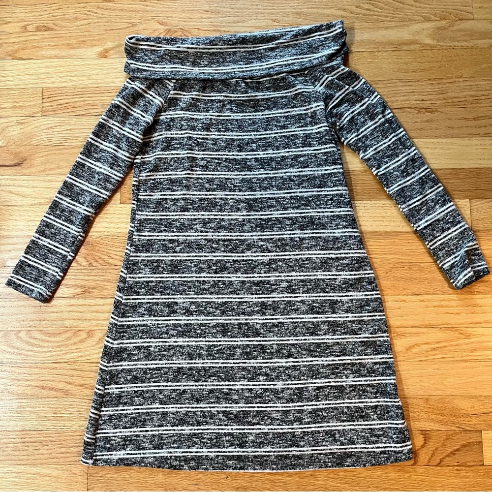 Altar'd State Black White Striped Long Sleeve Off The Shoulder Mini Dress Size S